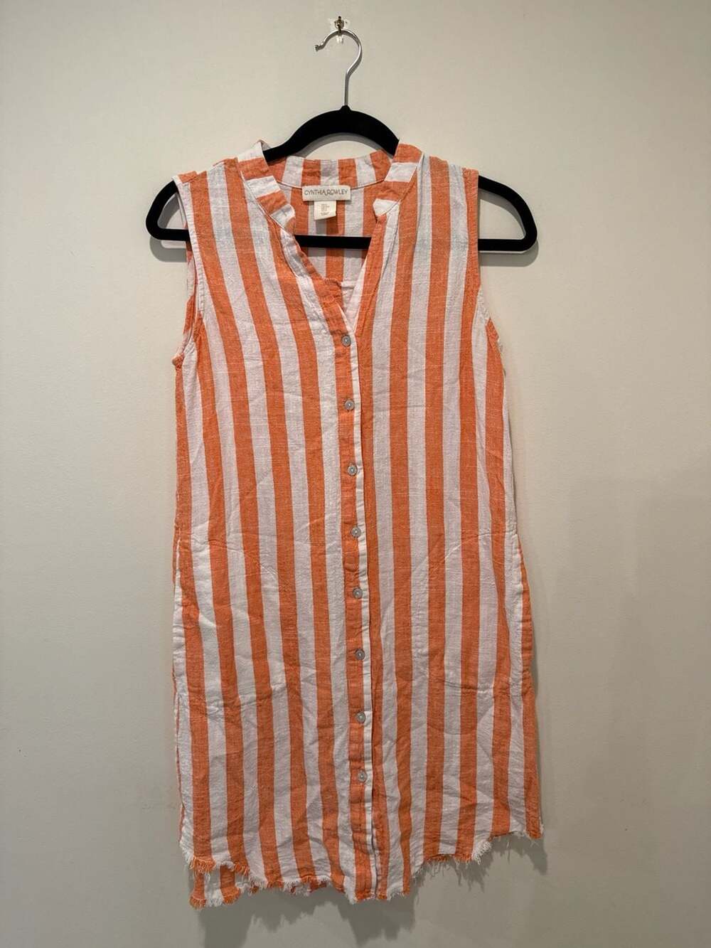 Cynthia Rowley Orange & White Striped Sleeveless Button Down Shirt Dress Size S
